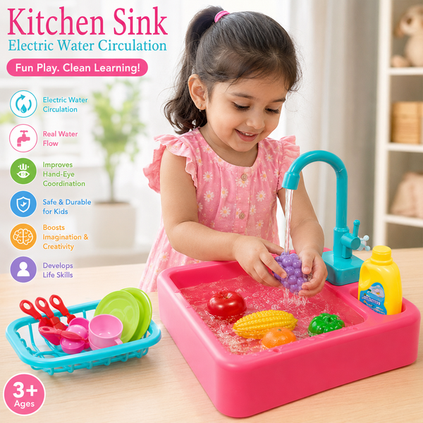 Realistic Kitchen Sink Set with Electric Water Circulation & Cute Accessories - Nobita Toys